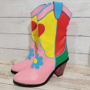 Dolls Kill Colorful Heart & Flower Heeled Boots